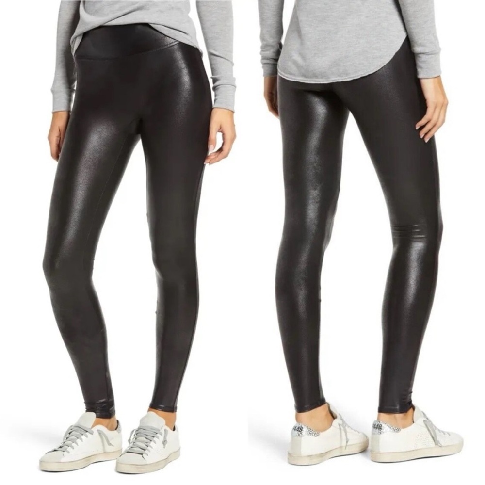 Spanx Faux Leather Leggings size S shaping waistband, high waisted, petite